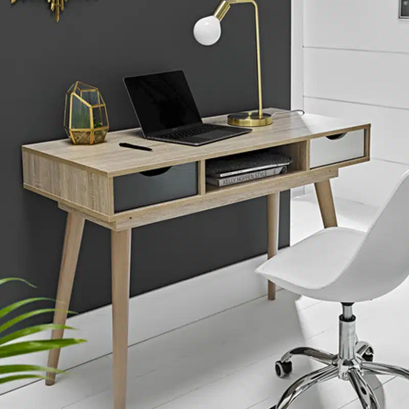 LPD Scandi Desk Oak With Grey And White Drawer