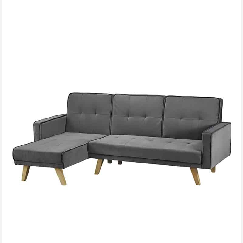 LPD Kitson Corner Sofa Bed Velvet Silver-Grey