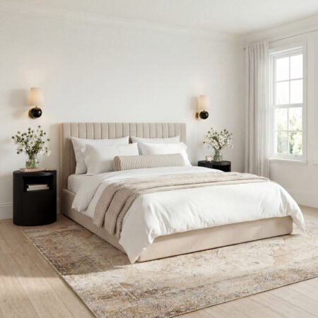 LPD Berlin Beige Velvet Double Bed Frame Lifestyle