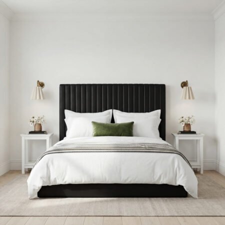 LPD Berlin Tall Black Velvet Double Bed Frame Lifestyle