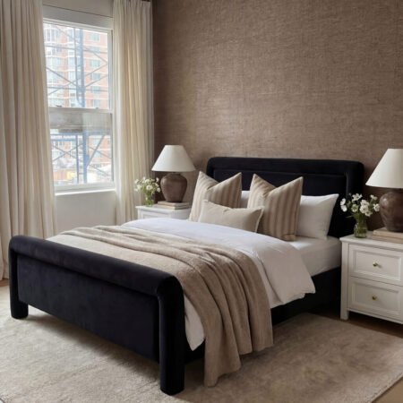 LPD Leonnie Black Upholstered Double Bed Frame LifeStyle