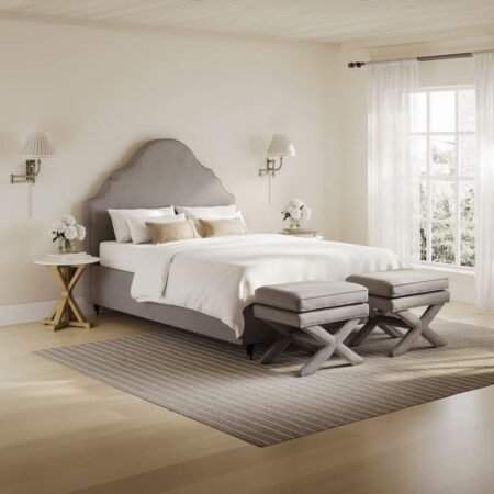 LPD Quince Light Grey Linen Double Bed Frame Lifestyle