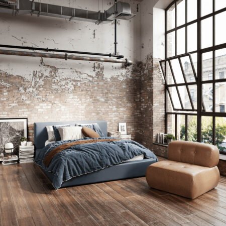 LPD Soho Ink Blue Weave Double Bed Frame Lifestyle
