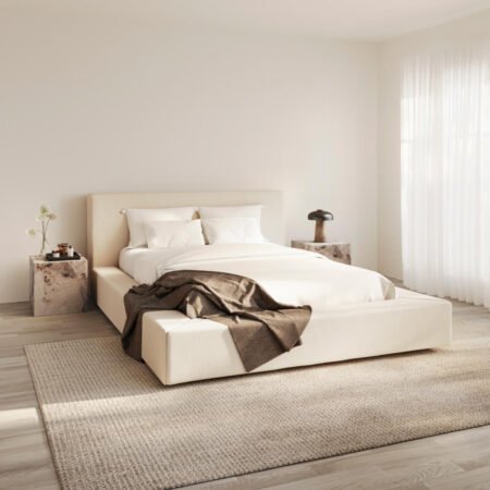 LPD Soho White Clay Twill Double Bed Frame Lifestyle