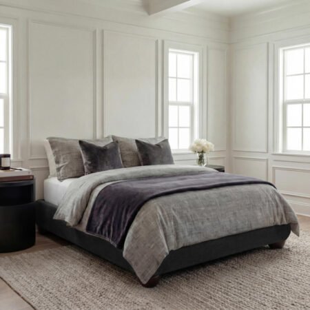 LPD Soller Deep Charcoal Chenille Tweed Double Bed Frame LifeStyle