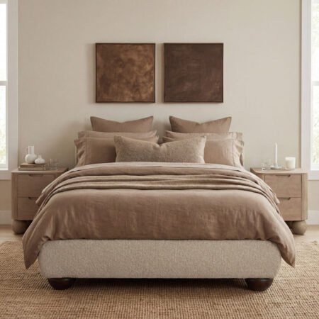 LPD Soller Porridge Chenille Tweed Double Bed Frame Lifestyle