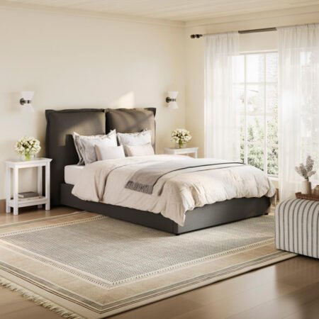 LPD Sunday Deep Grey Linen Double Bed Frame Lifestyle