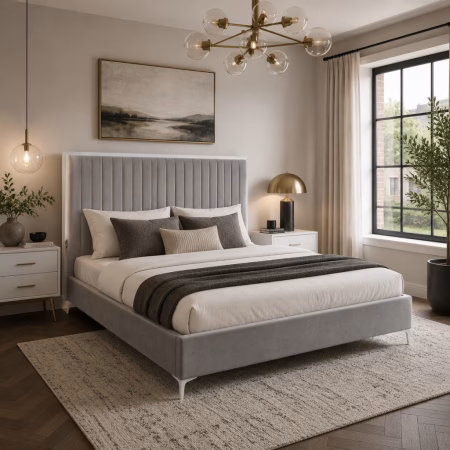LPD Berkeley Mink Grey Velvet King Size Bed Frame lifestyle
