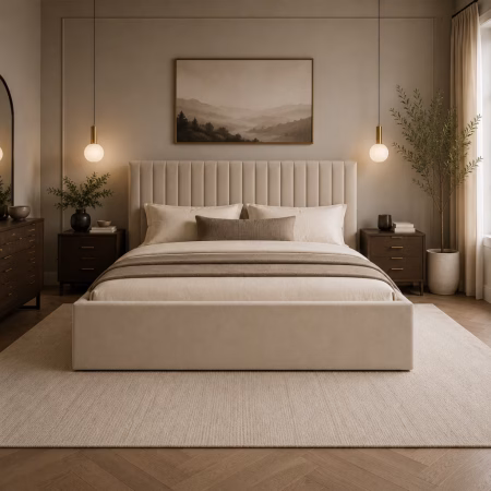 LPD Berlin Beige Velvet King Size Bed Frame lifestyle1