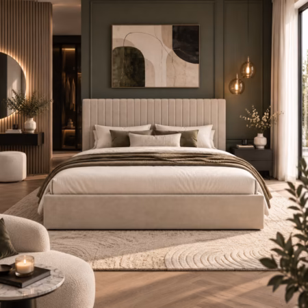LPD Berlin Beige Velvet Super King Size Bed Frame lifestyle