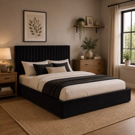 LPD Berlin Black Velvet King Size Bed Frame lifestyle