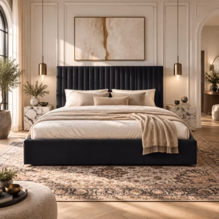 LPD Berlin Black Velvet Super King Size Bed Frame lifestyle