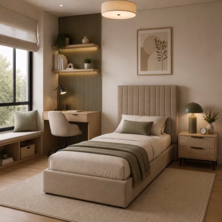 LPD Berlin Tall Beige Velvet Single Bed Frame lifestyle