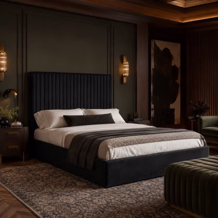 LPD Berlin Tall Black Velvet King Size Bed Frame lifestyle