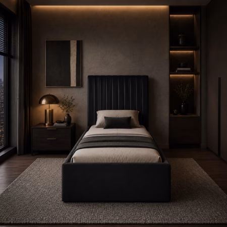 LPD Berlin Tall Black Velvet Single Bed Frame lifestyle
