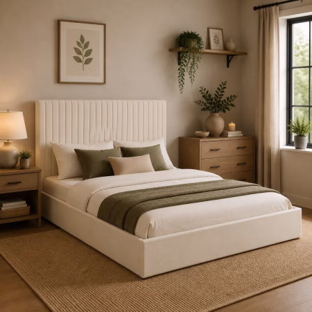 LPD Berlin Tall Milk Weave King Size Bed Frame lifestyle
