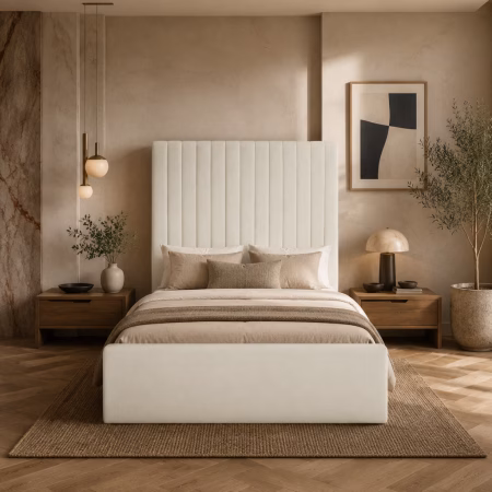 LPD Berlin Tall Milk Weave Single Bed Frame lifestyle