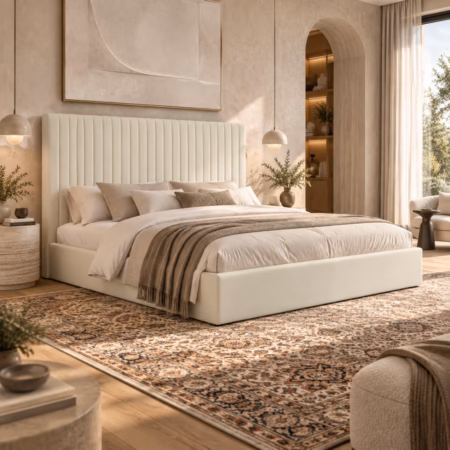 LPD Berlin Tall Milk Weave Super King Size Bed Frame lifestyle