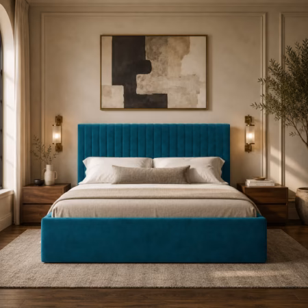 LPD Berlin Teal Velvet King Size Bed Frame lifestyle