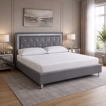 LPD Crystalle Grey Faux Leather King Size Bed Frame lifestyle