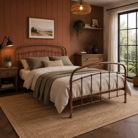 LPD Halston Copper Metal King Size Bed Frame lifestyle