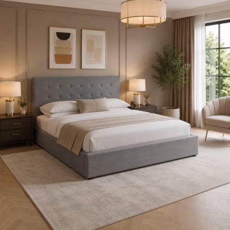 LPD Lucca Plus Grey Linen King Size Bed Frame lifestyle