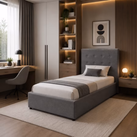 LPD Lucca Plus Grey Linen Single Bed Frame lifestyle