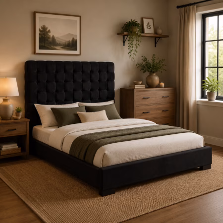 LPD Pasadena Black Velvet King Size Bed Frame lifestyle
