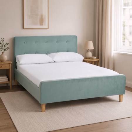 LPD Pierre Aqua Velvet Double Bed Frame Lifestyle