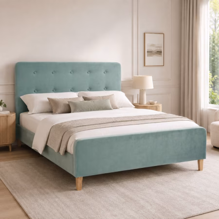 LPD Pierre Aqua Velvet King Size Bed Frame Lifestyle