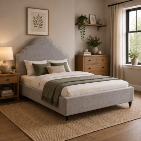 LPD Quince Light Grey Linen King Size Bed Frame lifestyle