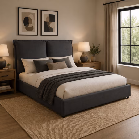 LPD Sunday Deep Grey Linen King Size Bed Frame lifestyle