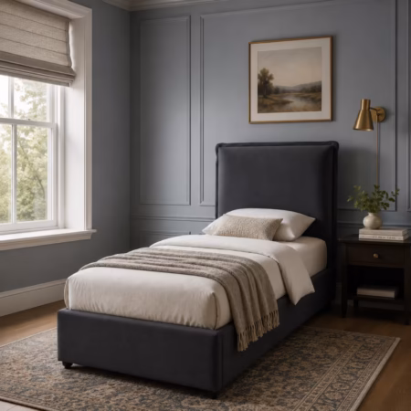 LPD Sunday Deep Grey Linen Single Bed Frame lifestyle