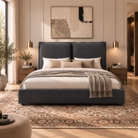 LPD Sunday Deep Grey Linen Super King Size Bed Frame lifestyle