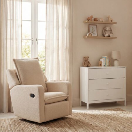 LPD Bebe Nestler Swivel Recliner Nursing Chair Oat Teddy Fabric lifestyle
