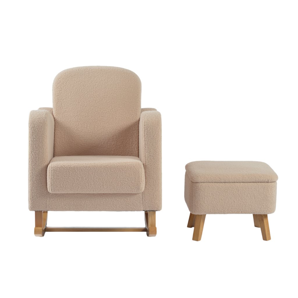 LPD Bebe Soother Rocking Nursing Chair & Footstool – Oat Teddy Fabric 3 LPD Bebe Soother Rocking Nursing Chair and Footstool Oat Teddy Fabric