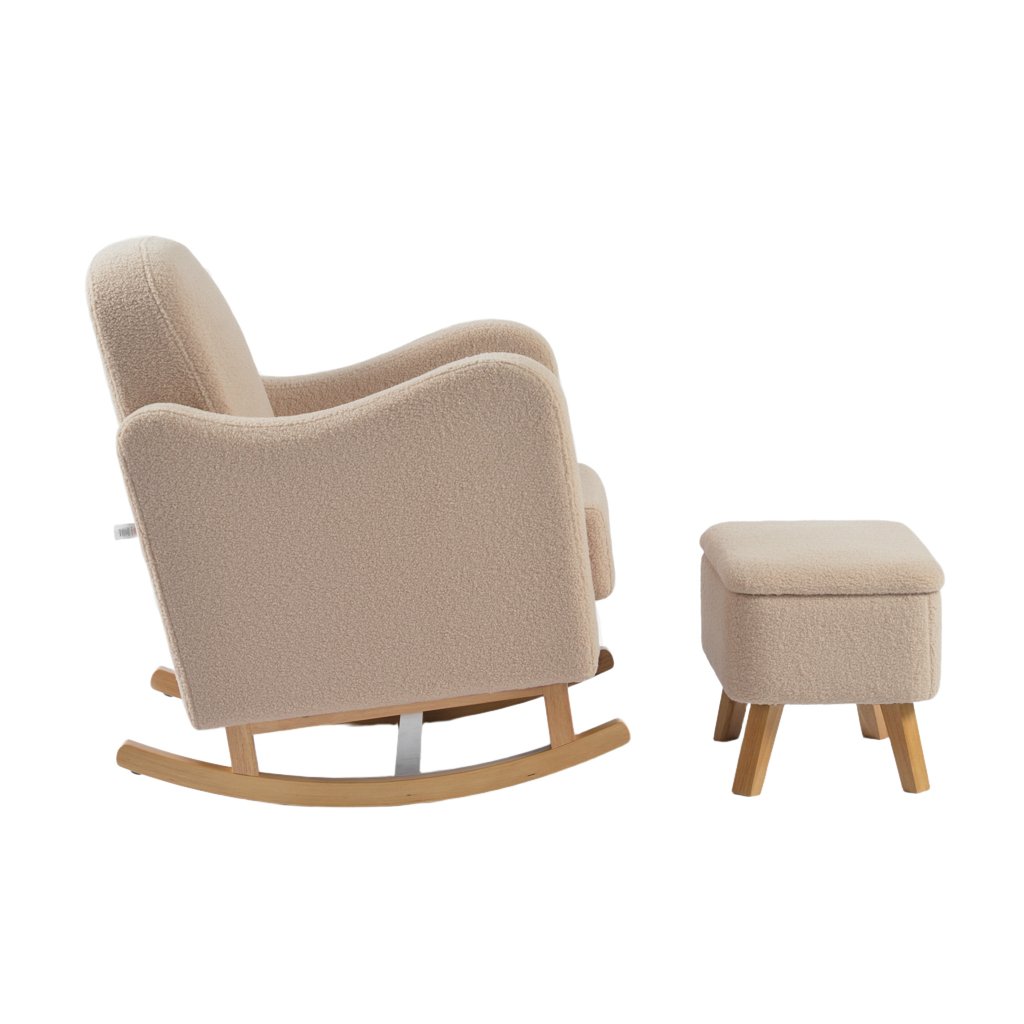 LPD Bebe Soother Rocking Nursing Chair & Footstool – Oat Teddy Fabric 4 LPD Bebe Soother Rocking Nursing Chair and Footstool Oat Teddy Fabric