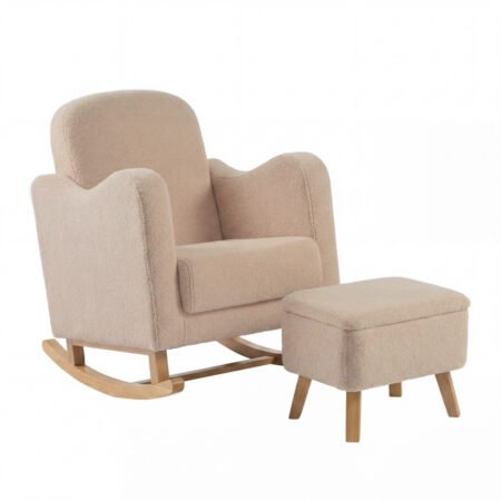 LPD Bebe Soother Rocking Nursing Chair and Footstool Oat Teddy Fabric