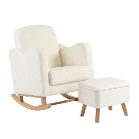 LPD Bebe Soother Rocking Nursing Chair and Footstool Off White Boucle
