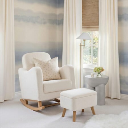 LPD Bebe Soother Rocking Nursing Chair and Footstool Off White Boucle lifestyle