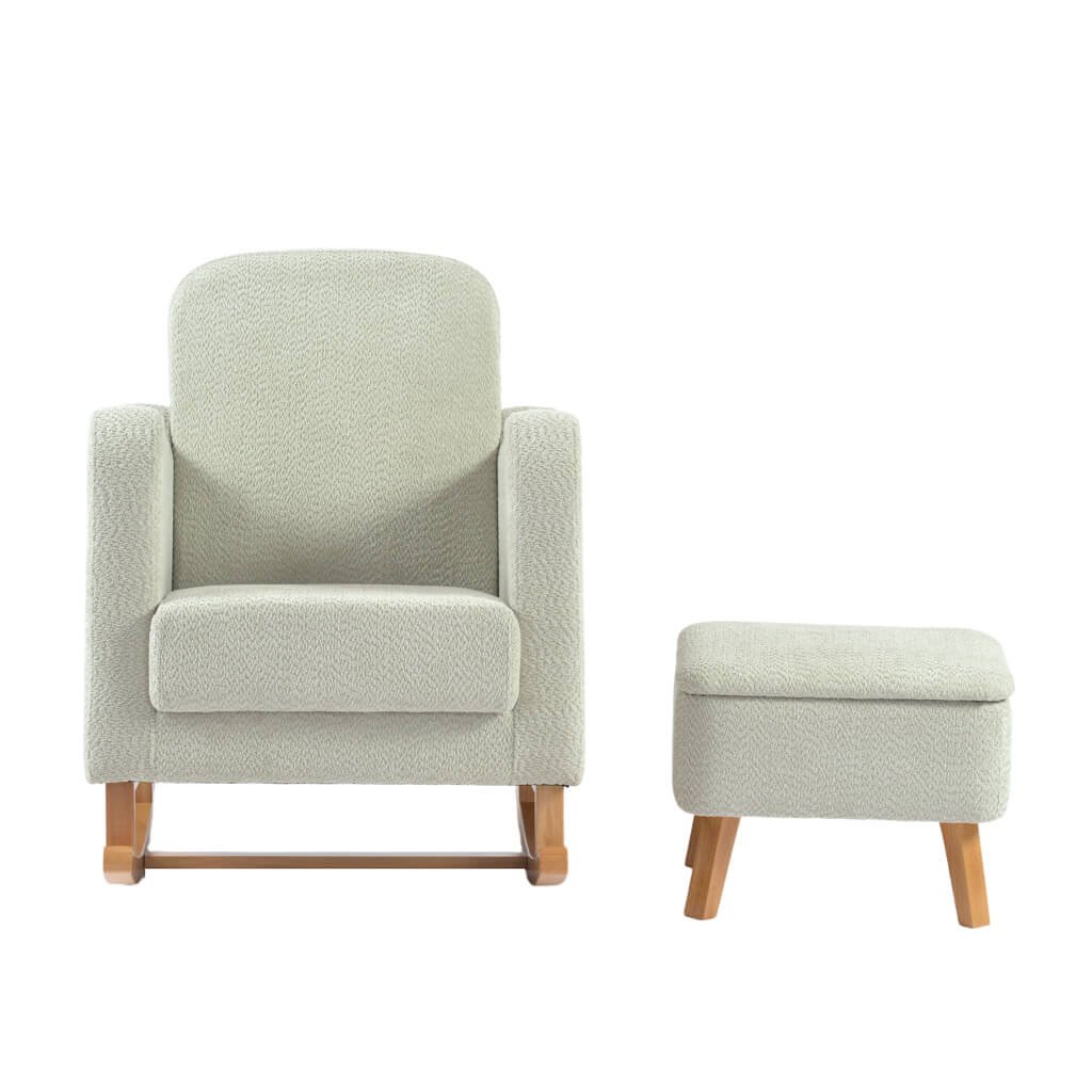 LPD Bebe Soother Rocking Nursing Chair & Footstool – Sage Boucle 3 LPD Bebe Soother Rocking Nursing Chair and Footstool Sage Boucle