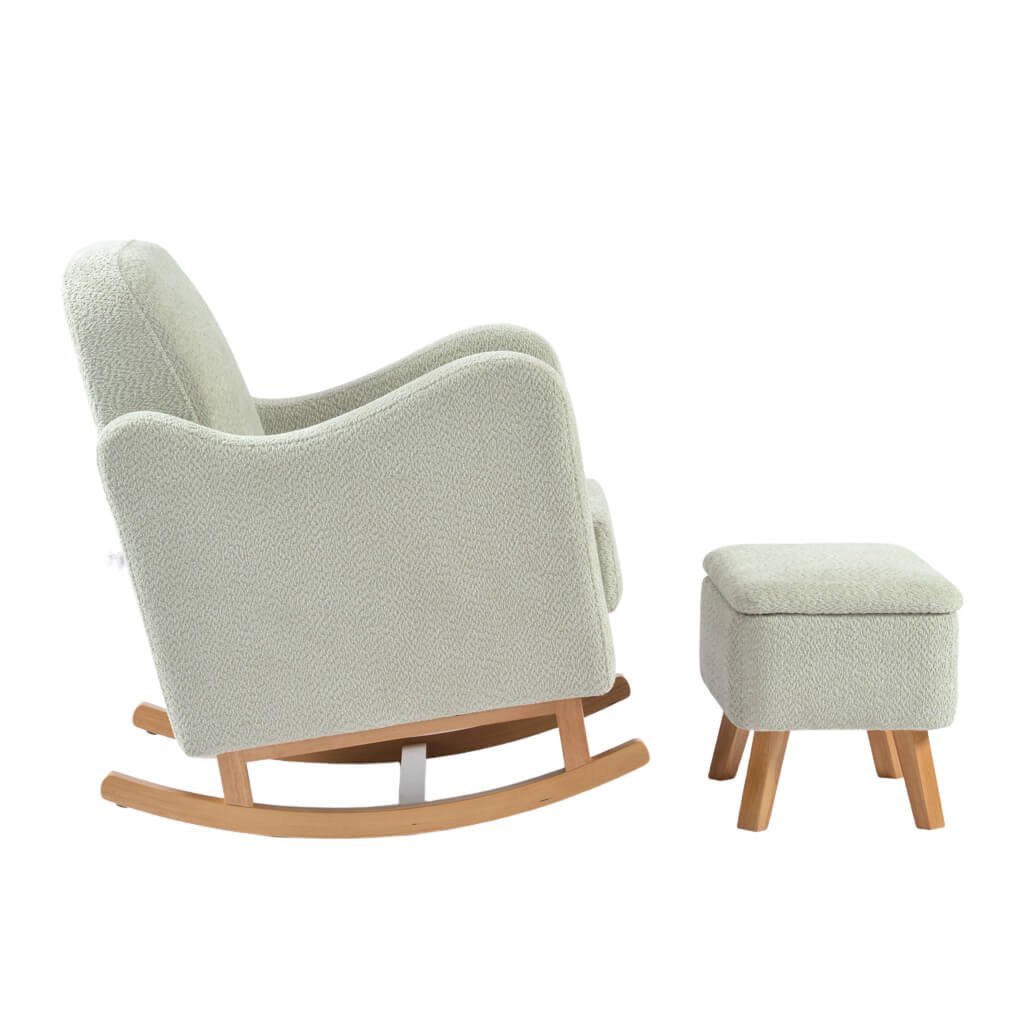 LPD Bebe Soother Rocking Nursing Chair & Footstool – Sage Boucle 4 LPD Bebe Soother Rocking Nursing Chair and Footstool Sage Boucle
