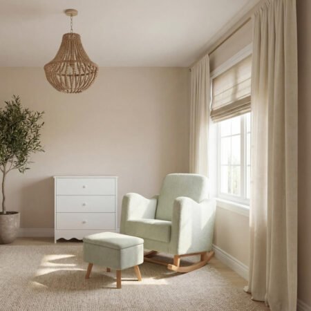 LPD Bebe Soother Rocking Nursing Chair and Footstool Sage Boucle lifestyle
