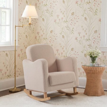 LPD Bebe Soother Rocking Nursing Chair Oat Teddy Fabric lifestyle