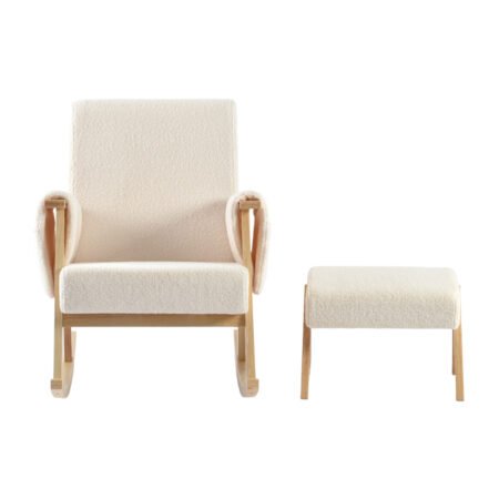 LPD Bebe Storyteller Rocking Nursing Chair and Footstool Off White Teddy Fabric