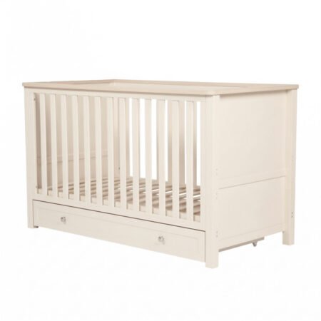 LPD Bebe Wanderer Cot Bed with Storage Drawer Cashmere Cream and Oak