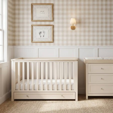 LPD Bebe Wanderer Cot Bed with Storage Drawer Cashmere Cream and Oak lifestyle