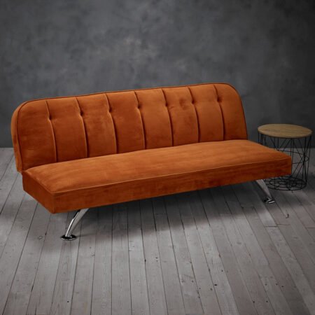 LPD Brighton Orange Velvet Sofa Bed lifestyle
