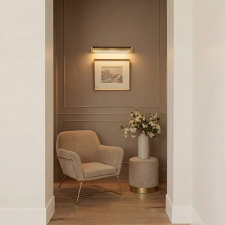 LPD Charles Beige Velvet Accent Chair and Lara Pouffe Set lifestyle