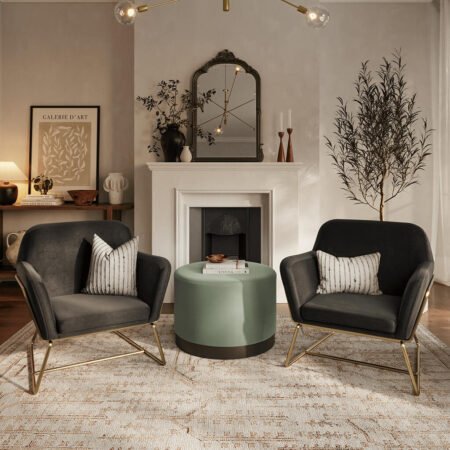 LPD Charles Black Velvet Accent Chair lifestyle